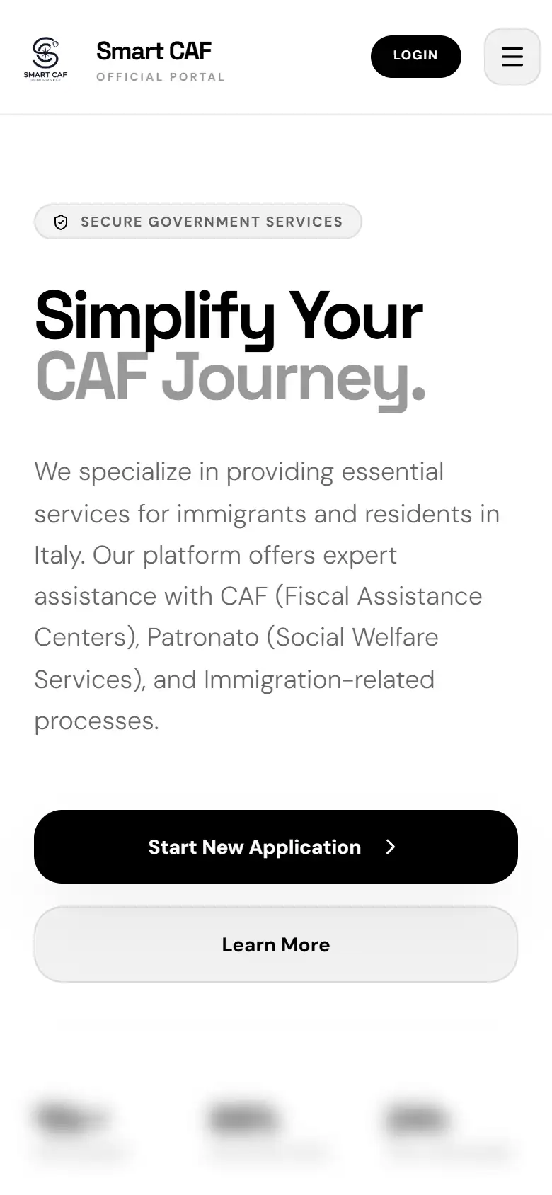 Before, on a phone: Simplify Your CAF Journey, with the stats blurred.