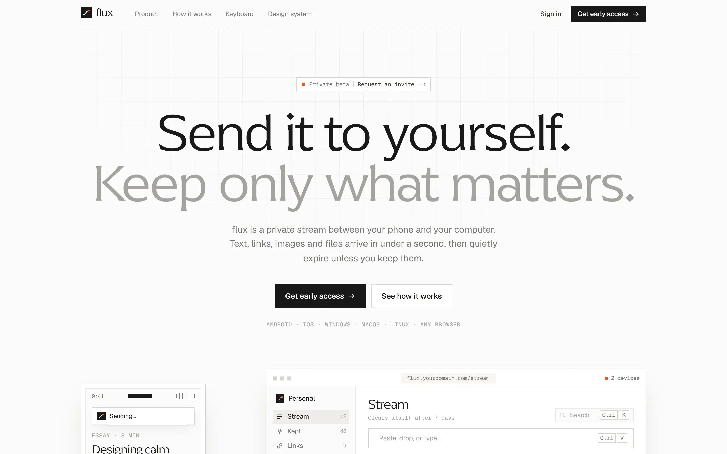 The flux landing page on a laptop.