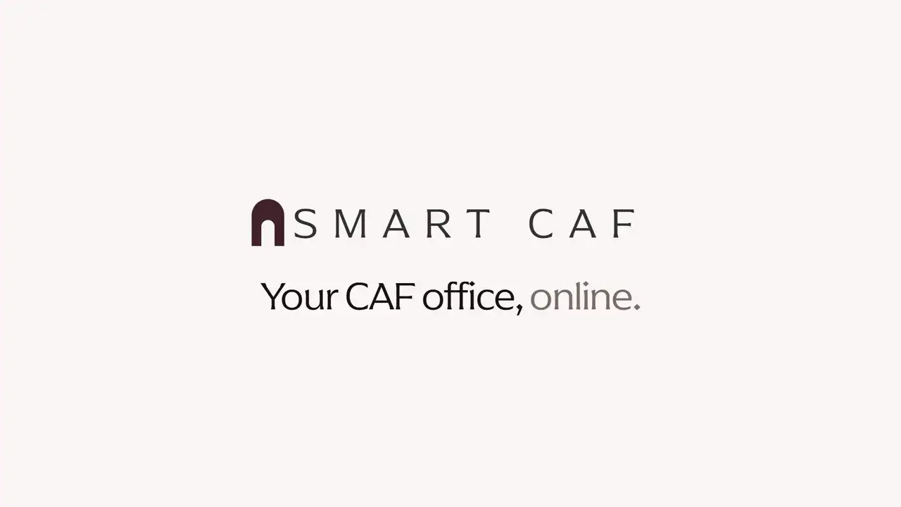A frame from the Smart CAF film: the Smart CAF name above the words Your CAF office, online.
